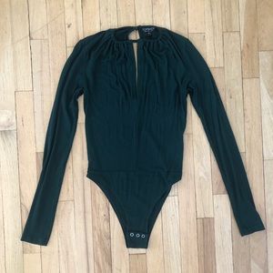 Topshop Dark Green Ribbed Bodysuit size 0